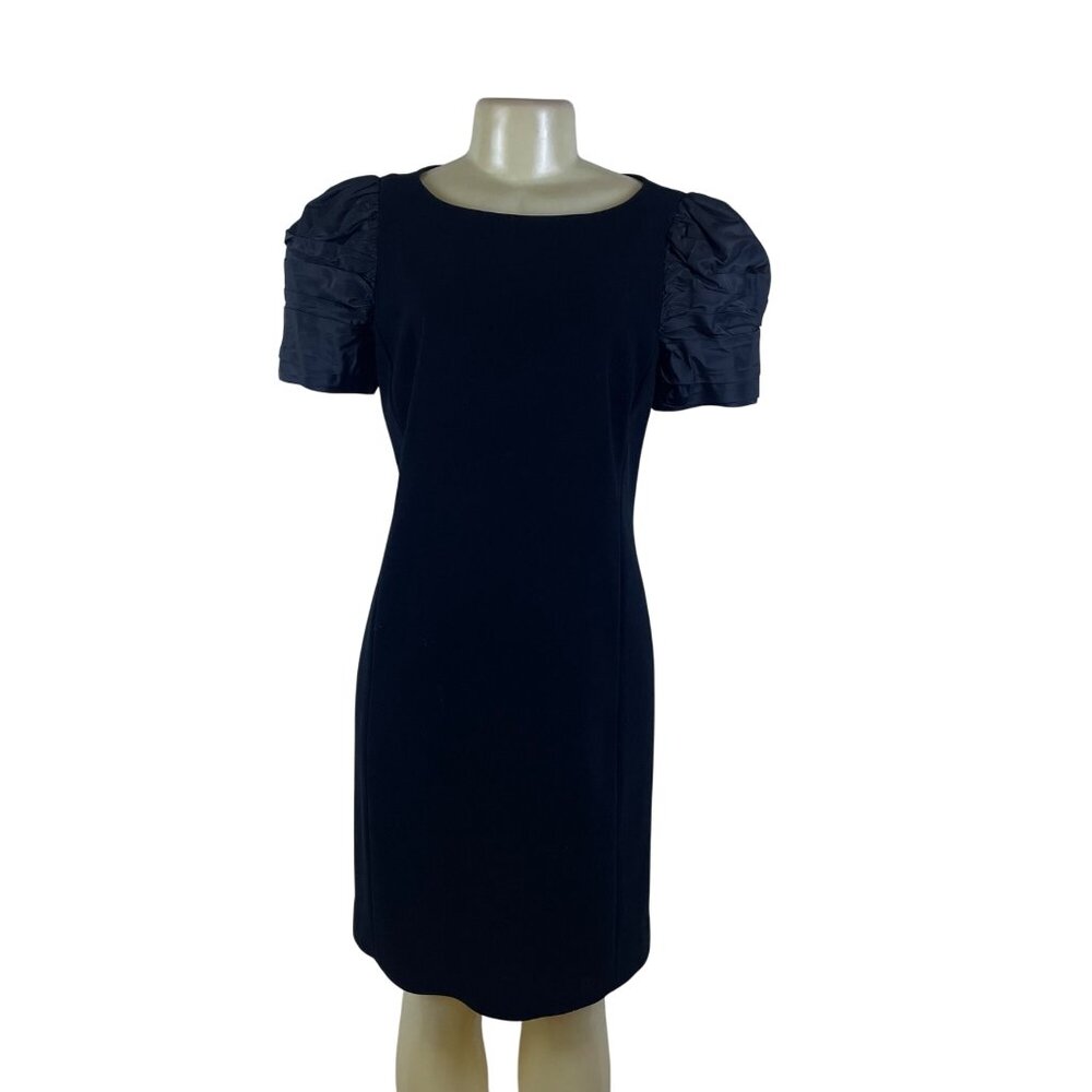 Rickie Freeman Terijon Womens Black Satin-Sleeve Sheath Dress Elegant Sz 8